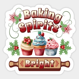 Baking Spirits Bright Vintage Christmas Cupcakes Sticker